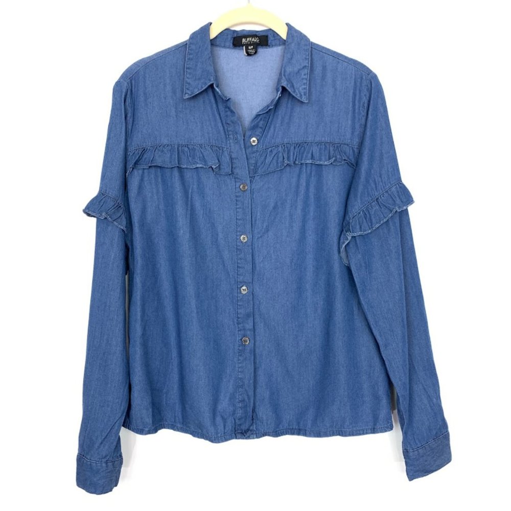 Buffalo‎ David Bitton Chambray Ruffle Button Up Top